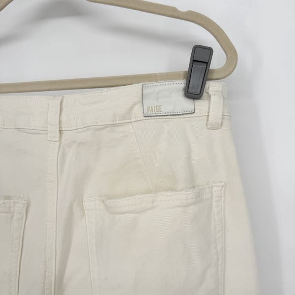 PAIGE Sz 30 Harper High Waisted Wide Leg Ankle Jeans Tonal Ecru Distressed‎ - Picture 6 of 11
